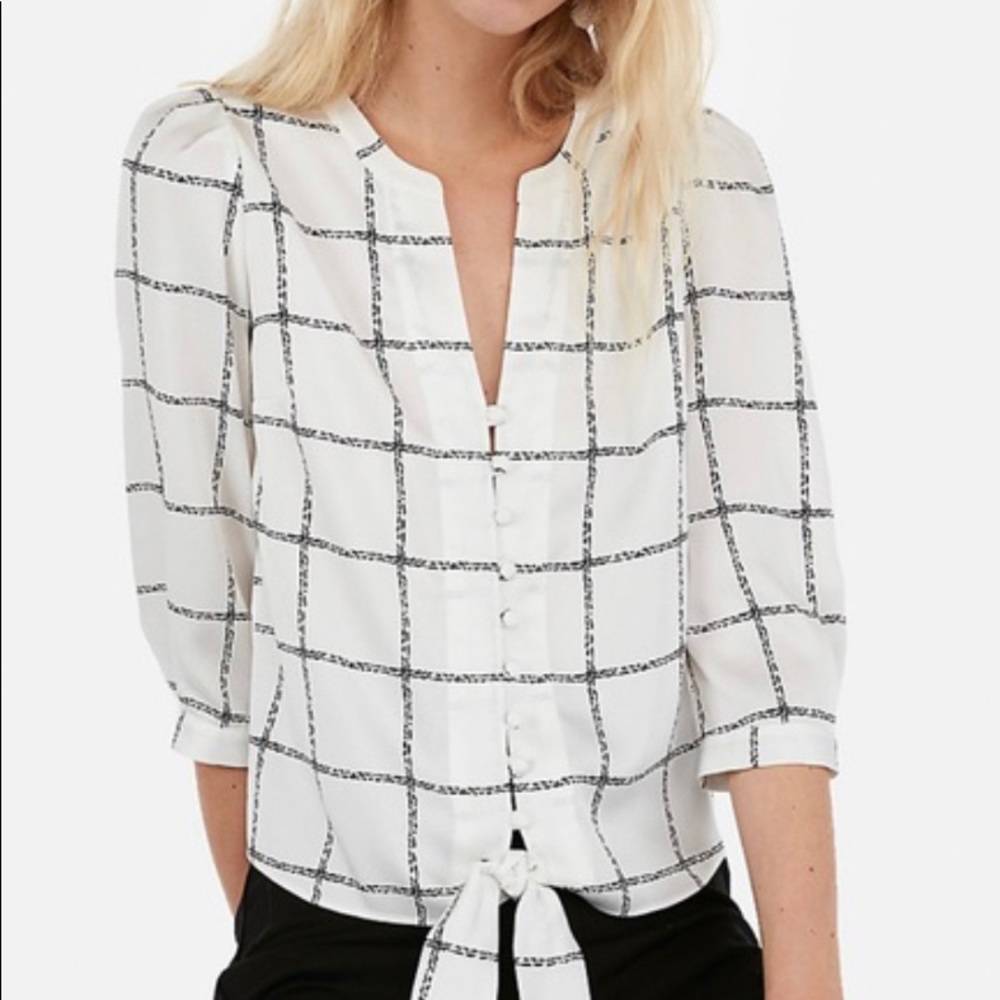 Quarter sleeve windowpane shirt